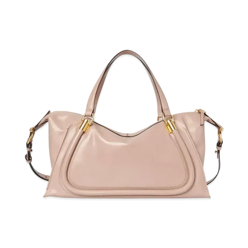 Chloe Paraty 24 Bag In Shiny Leather "Deep Beige"