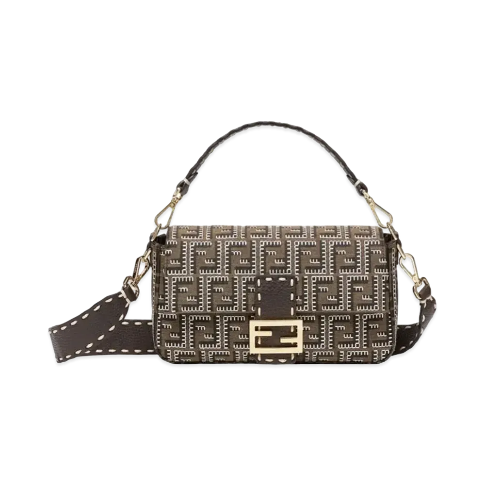 FENDI Baguette Embroidered FF Fabric Bag