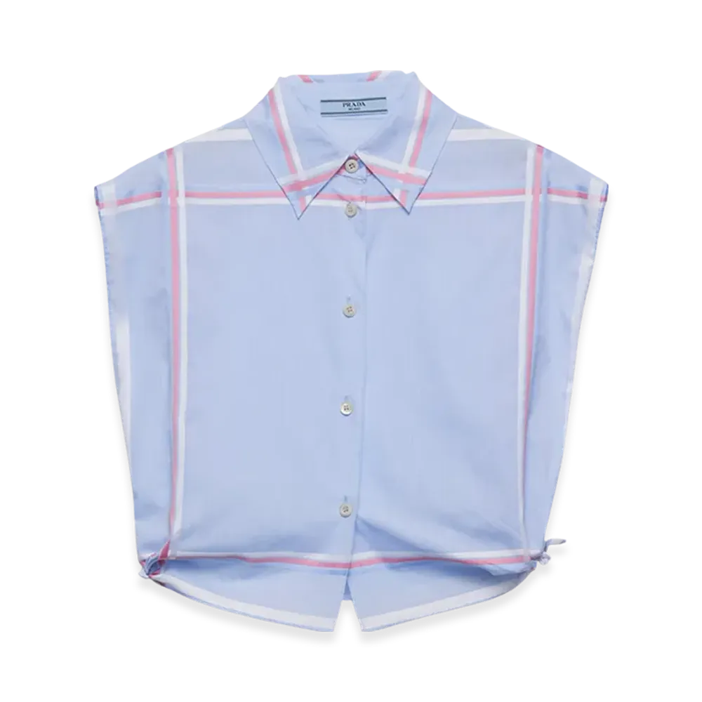PRADA Women's Checked Cropped Cotton Shirt "Light Blue"