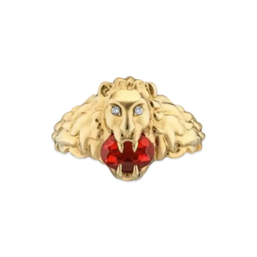 GUCCI Lion Head 18K Ring With Fire Opal "Red"