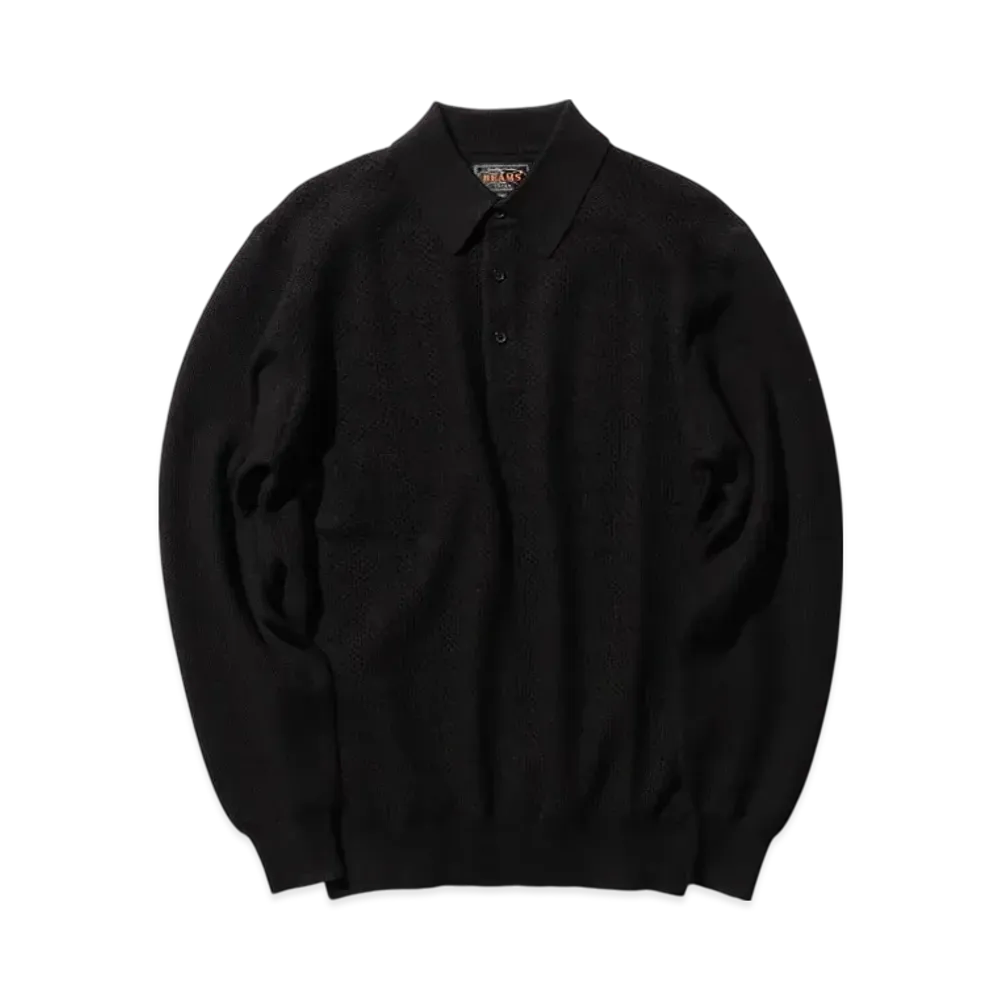 BEAMS Knit Polo Diamond Pattern "Black"