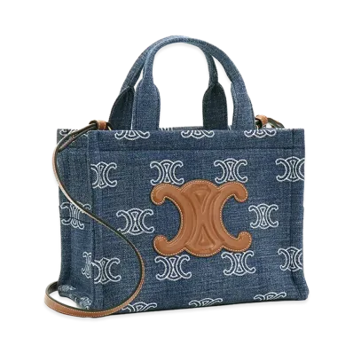 CELINE Women's Small Cabas Thais Tote Bag (with shoulder strap) "Navy/Tan"