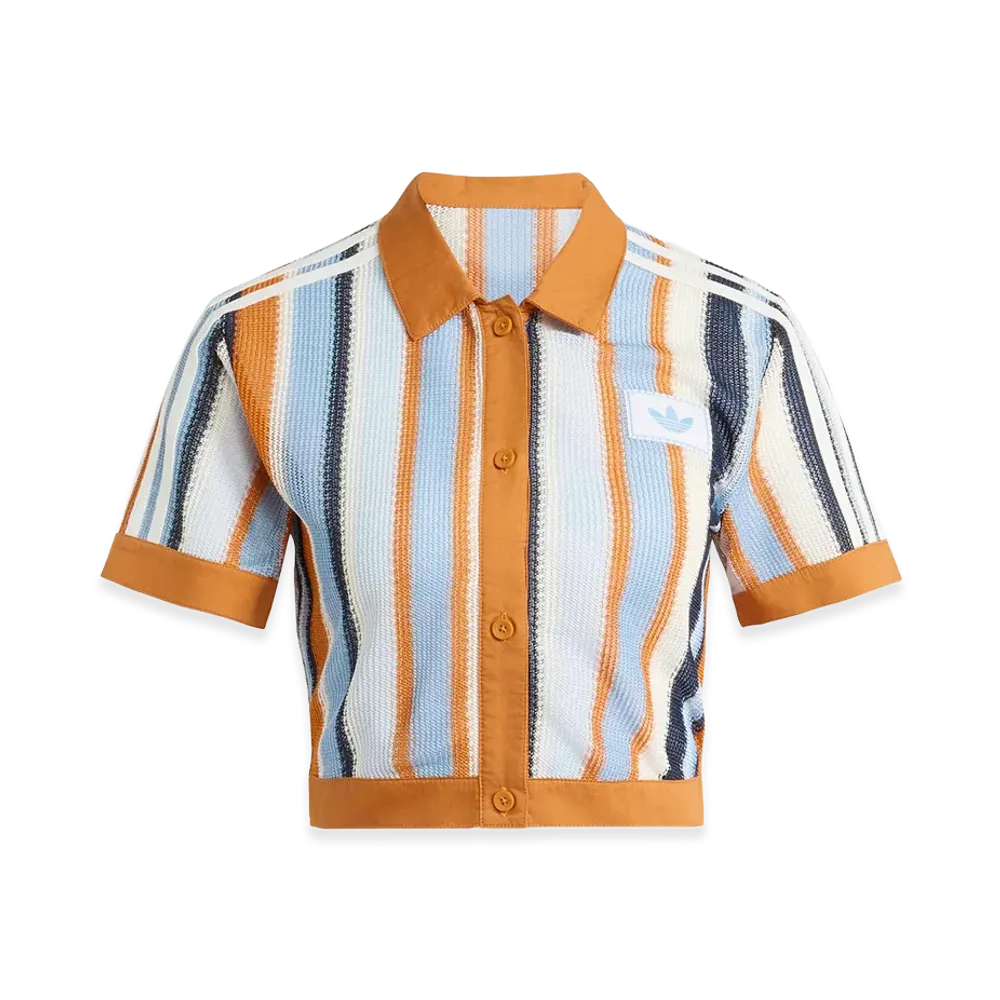 adidas Women's Summer Glow Striped Cropped Polo "Rustic Orange"