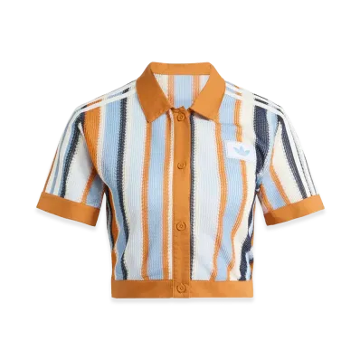 adidas Women's Summer Glow Striped Cropped Polo "Rustic Orange"