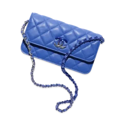 CHANEL Flap Phone Holder With Chain Lambskin & Gradient Lacquered Metal "Blue"
