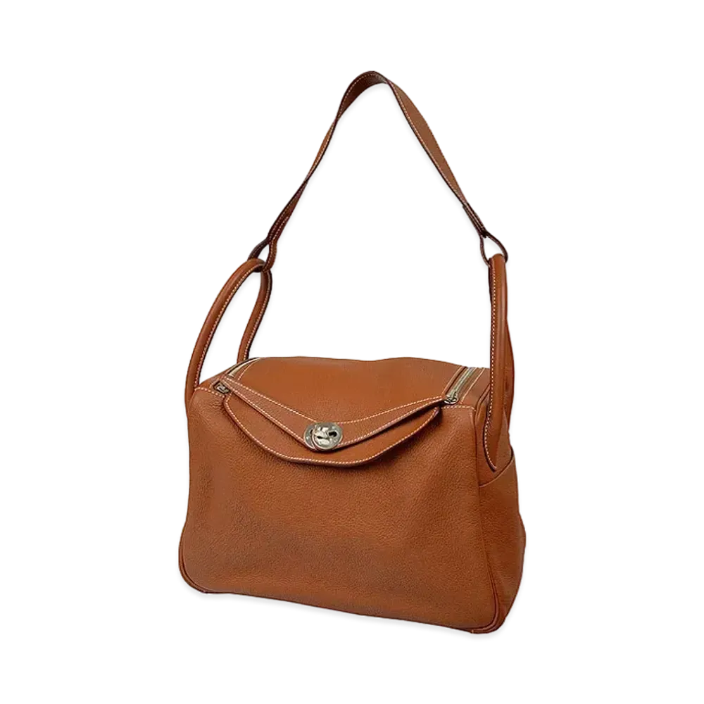 Hermes Lindy Clemence Leather Hand Bag "Gold"