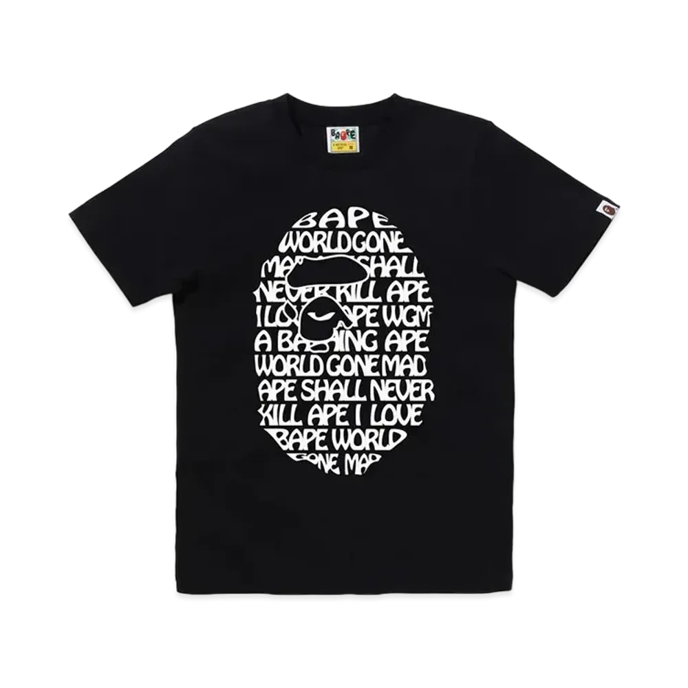 A BATHING APE Text Ape Head Tee "Black"