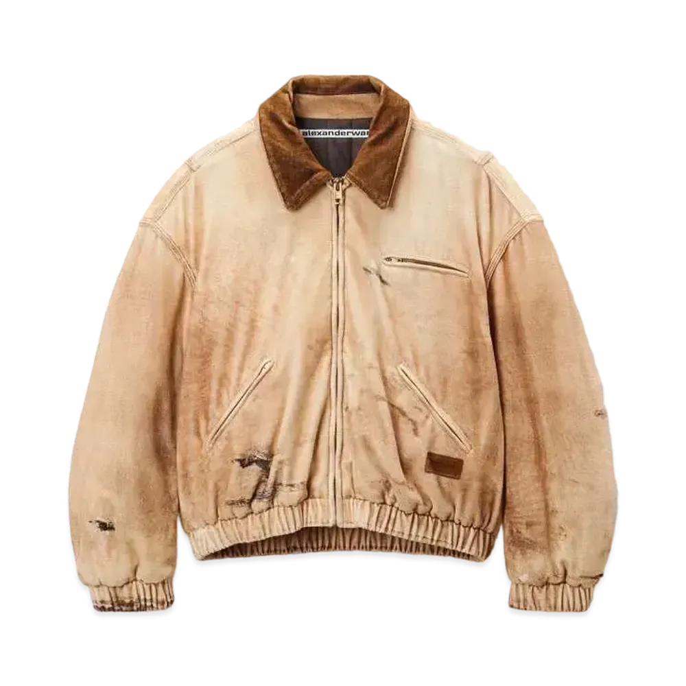 Alexander Wang Workwear Trompe Loeil Print Velor Bomber Jacket "Tannin"