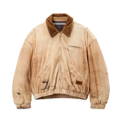 Alexander Wang Workwear Trompe Loeil Print Velor Bomber Jacket "Tannin"