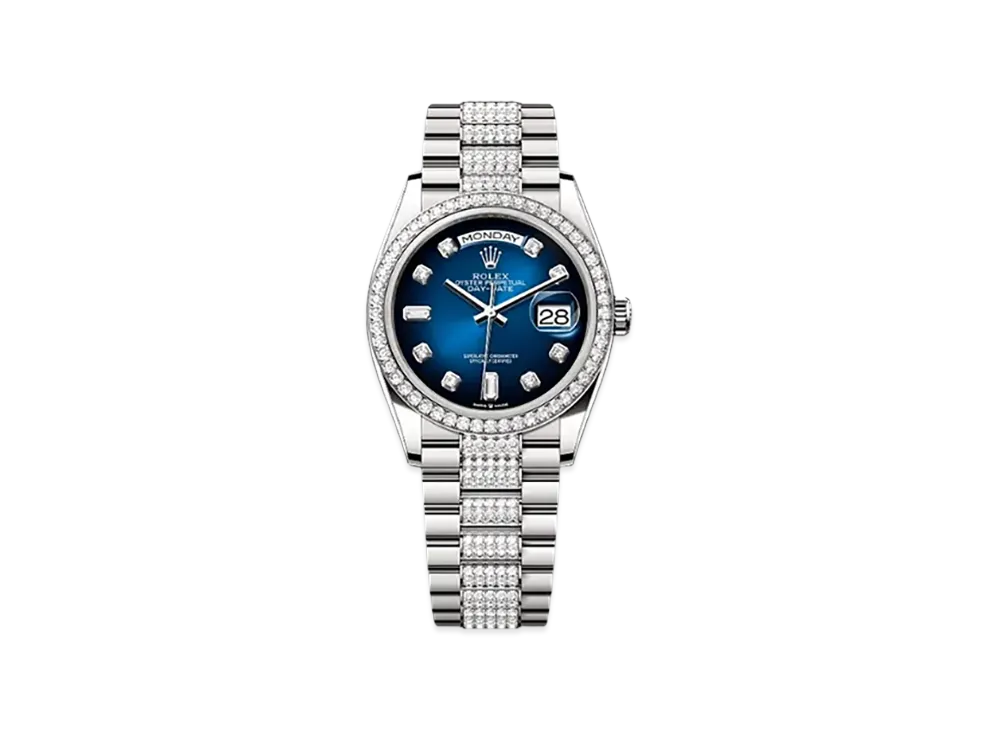 ROLEX Day-Date 36mm White Gold Diamond 128349RBR "Blue Ombre"