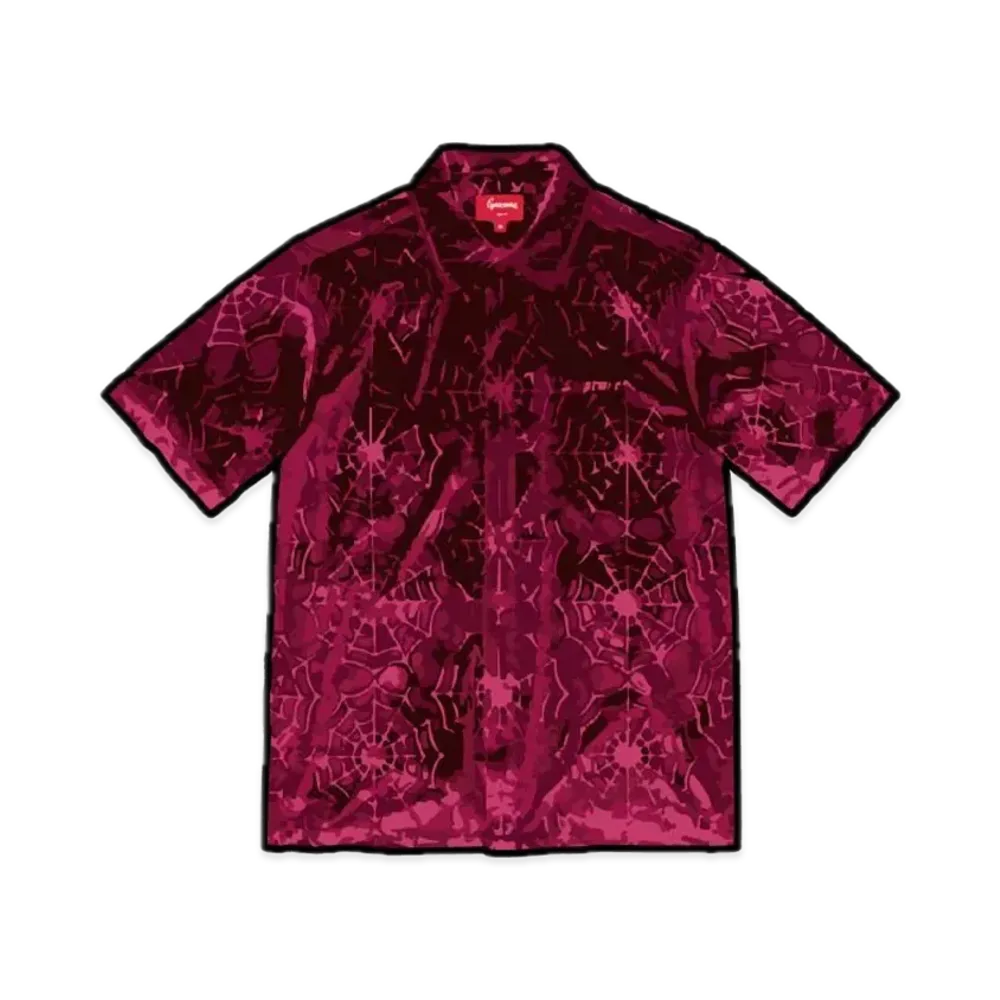 Supreme Spider Web Velvet S/S Shirt "Burgundy"