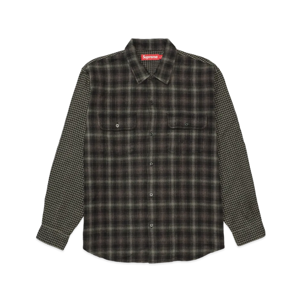Supreme Houndstooth Plaid Flannel Shirt "Black"