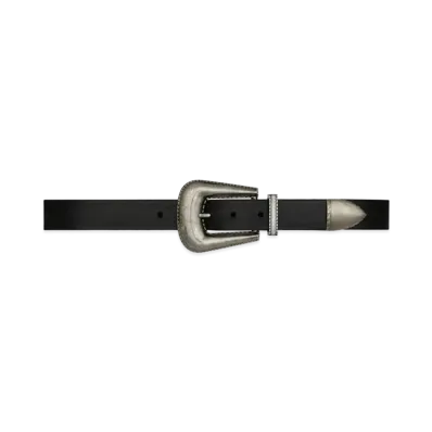 Saint Laurent Folk Buckle Wide Belt In Leather And Metal "Black"