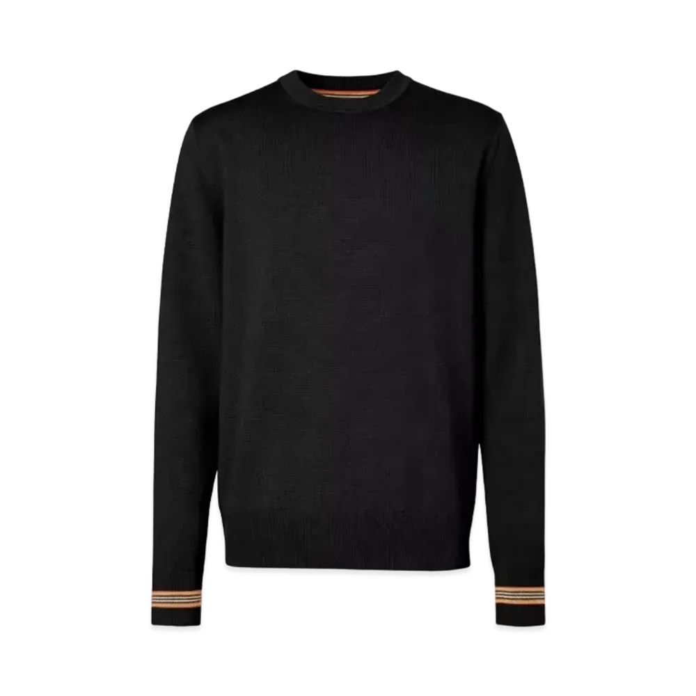 Burberry Men's Icon Stripe Trim Wool Sweater "Black"