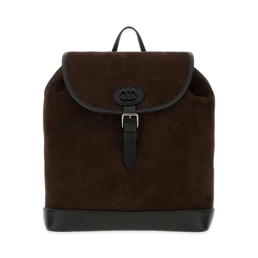 Valentino Suede V Logo Signature Backpack "Dark Brown"