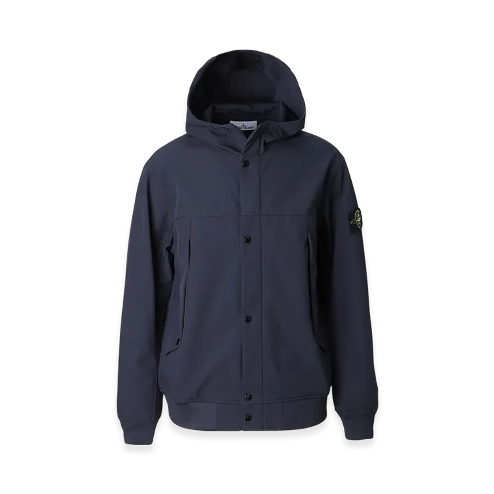 Stone Island Hooded Blouson 40227 Light Soft Shell-R e.dye Technology in Recycled Polyester "Navyblue"