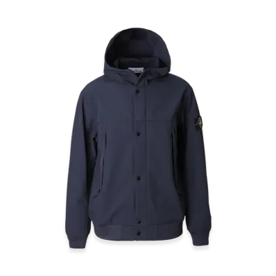 Stone Island Hooded Blouson 40227 Light Soft Shell-R e.dye Technology in Recycled Polyester "Navyblue"
