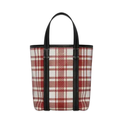 BALENCIAGA Barbes Small North-south Shopper Bag In Check Printed And Embossed Calfskin "Red"