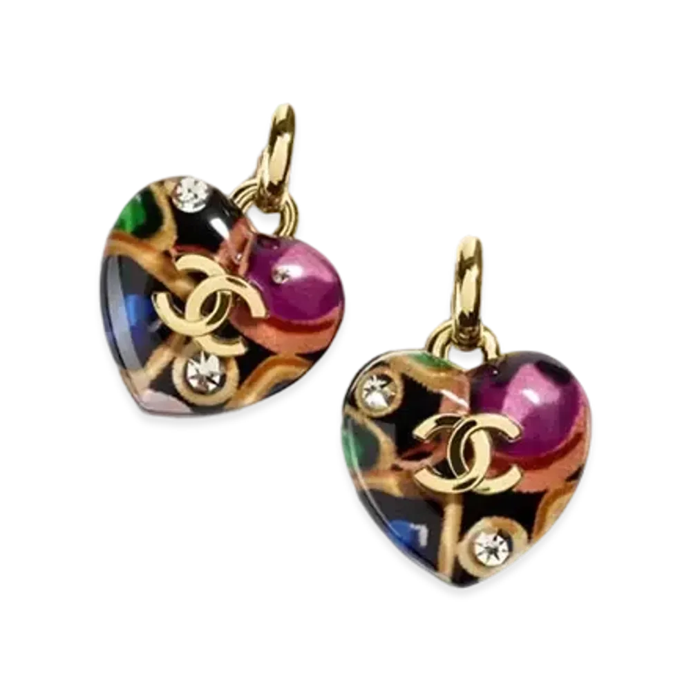 CHANEL Pendant Earrings Metal, Resin, Silk & Strass "Gold/Black/Multicolor/Crystal"
