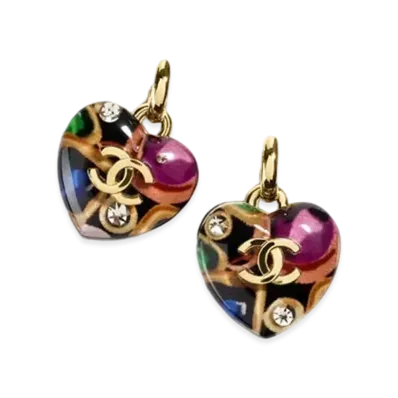 CHANEL Pendant Earrings Metal, Resin, Silk & Strass "Gold/Black/Multicolor/Crystal"