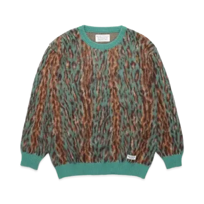 WACKO MARIA Leopard Mohair Knit Jacquard Sweater "Green"