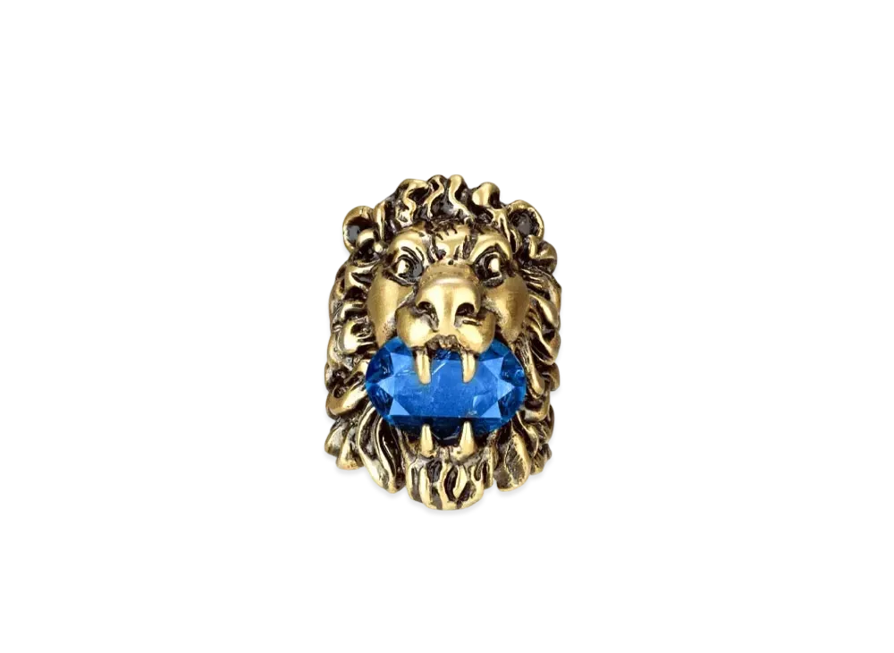 GUCCI Lion Head Ring With Crystal "Gold"