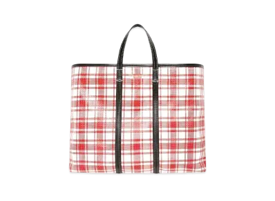 BALENCIAGA Barbes Large East-west Shopper Bag In Check Printed And Embossed Calfskin "Red"