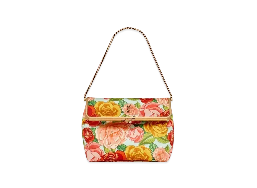 Saint Laurent Fanny Medium Clasp Bag In Satin "Rouge And Multicolore"