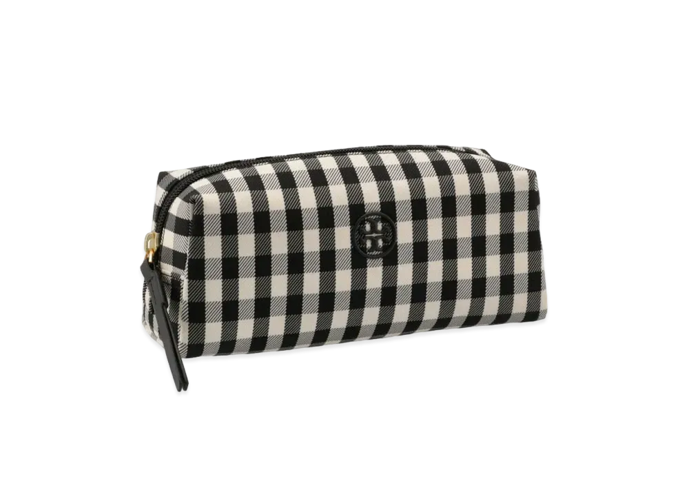 Tory Burch Piper Gingham Long Cosmetic Case "Black/New Ivory Gingham"