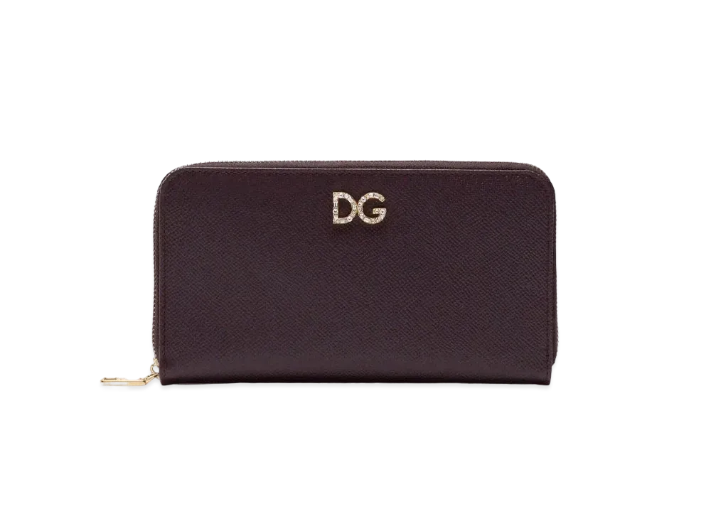 Dolce&Gabbana Zip Around Wallet Dauphine Calfskin DG Rhinestone "Violet"
