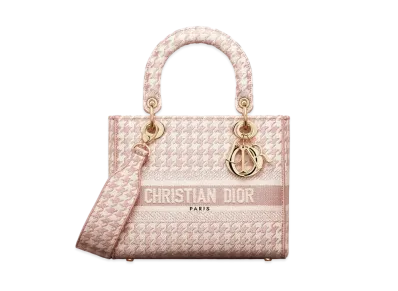 Dior Medium Lady D-Lite Bag Rose Des Vents Houndstooth Embroidery "Rose des Vents"