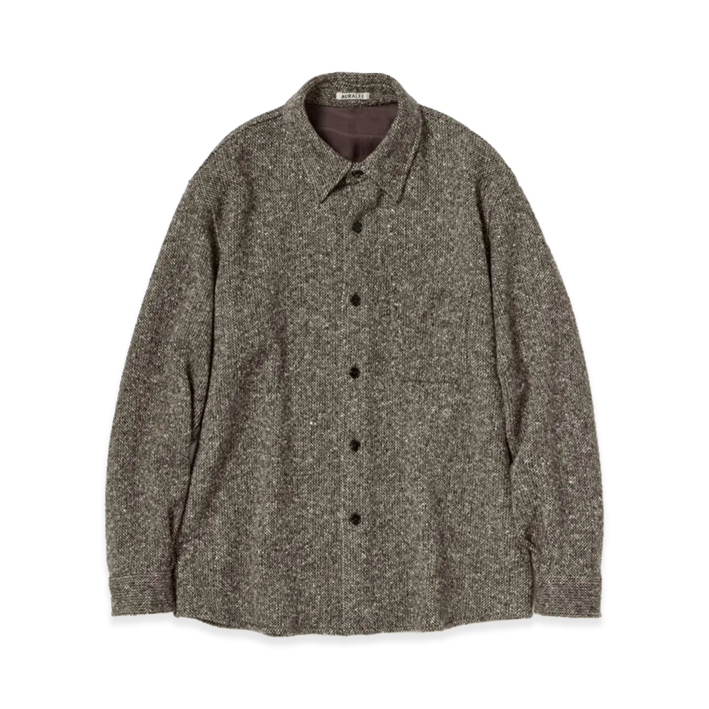 AURALEE Homespun Tweed Shirt Blouson "Mix Brown"
