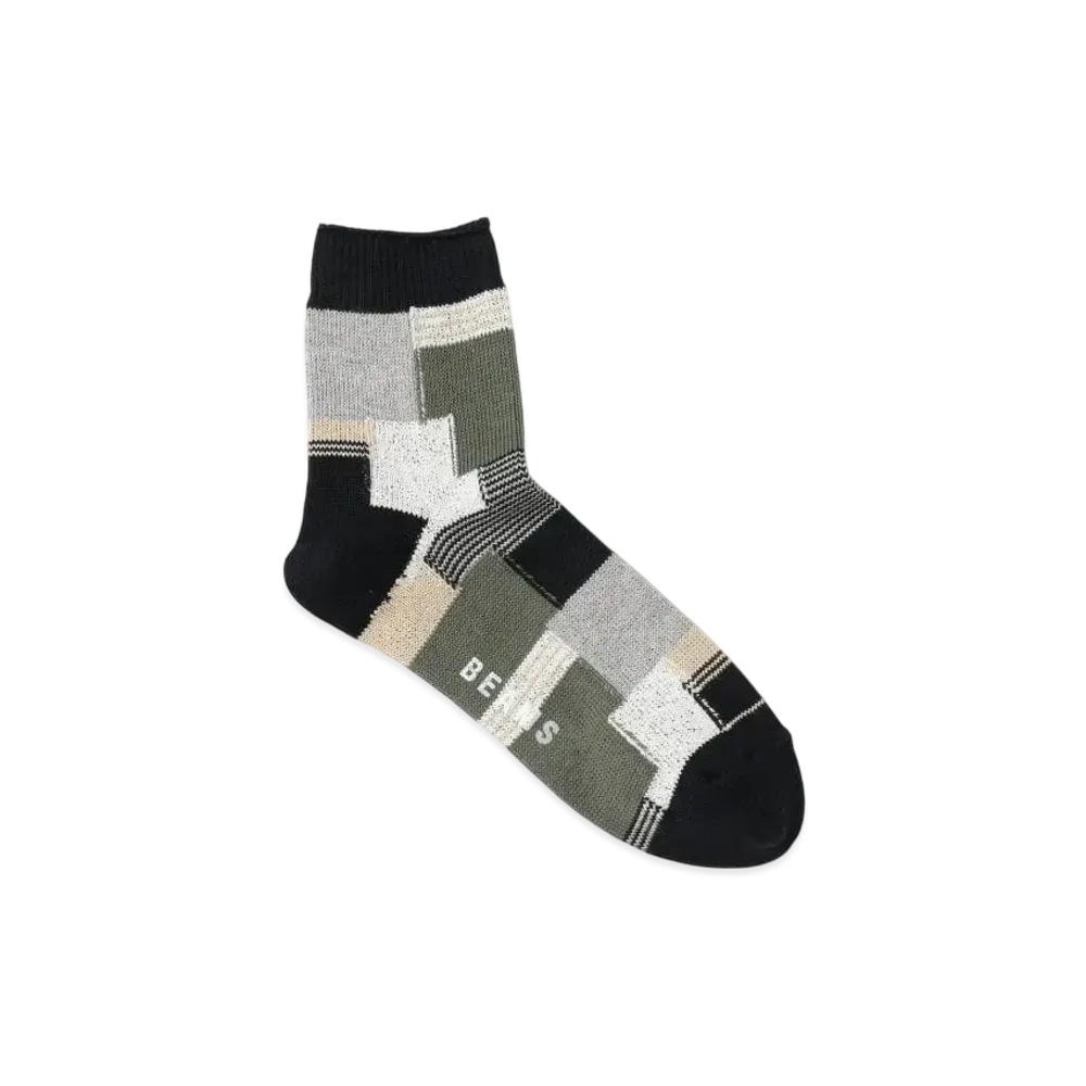 BEAMS Patchwork Quarter Socks "Black"
