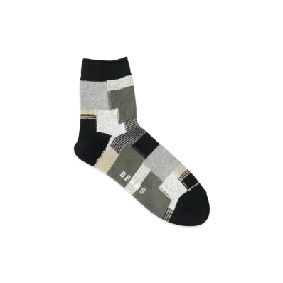 BEAMS Patchwork Quarter Socks "Black"