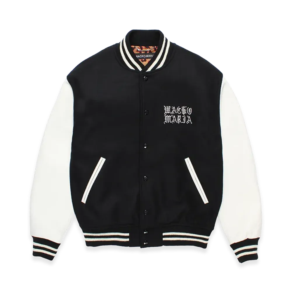 WACKO MARIA Leather Varsity Jacket "Black/White"