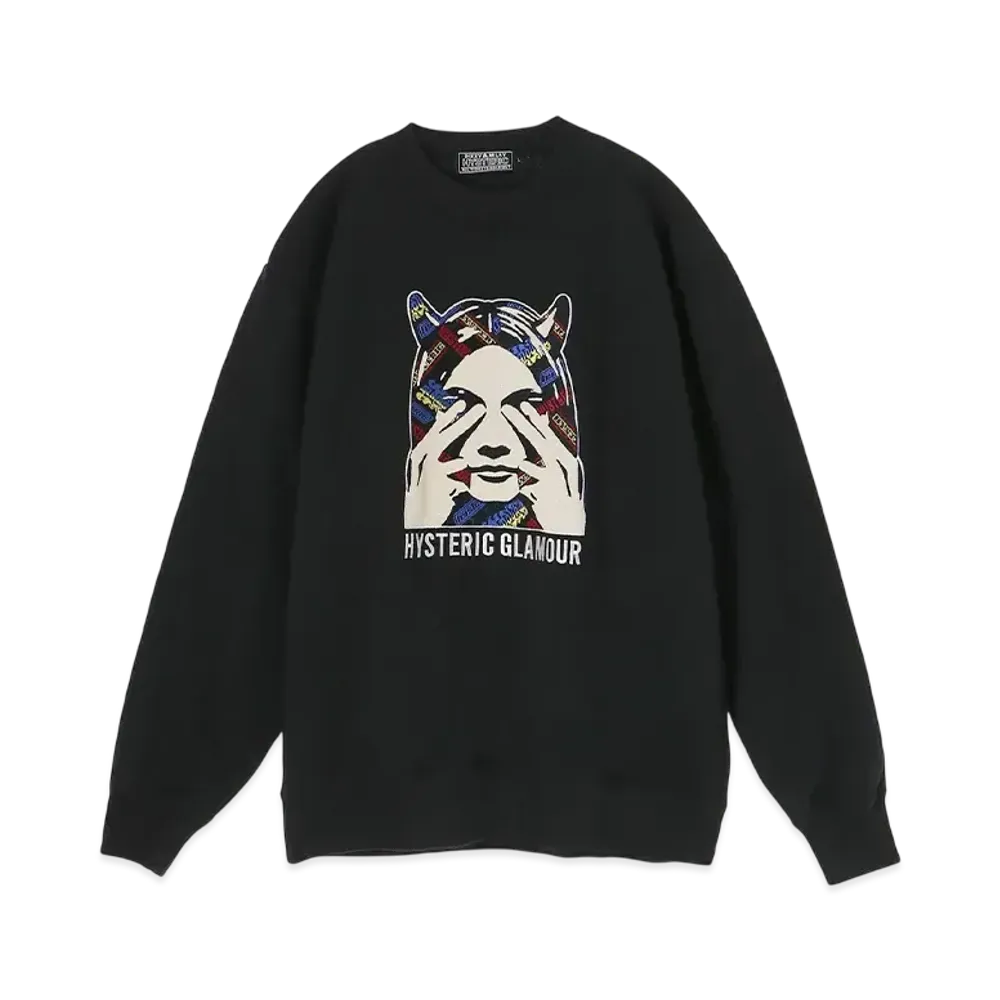 HYSTERIC GLAMOUR See No Evil Embroidery Sweatshirt "Black"