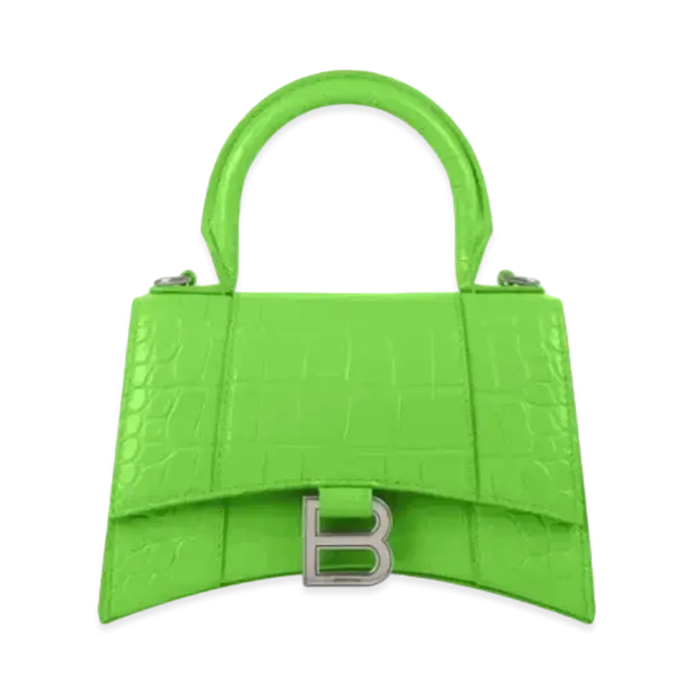 BALENCIAGA Hourglass XS Croco Embossed Bag "Bright Green"