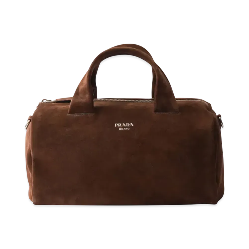 PRADA Suede Duffle Bag "Dark Brown"