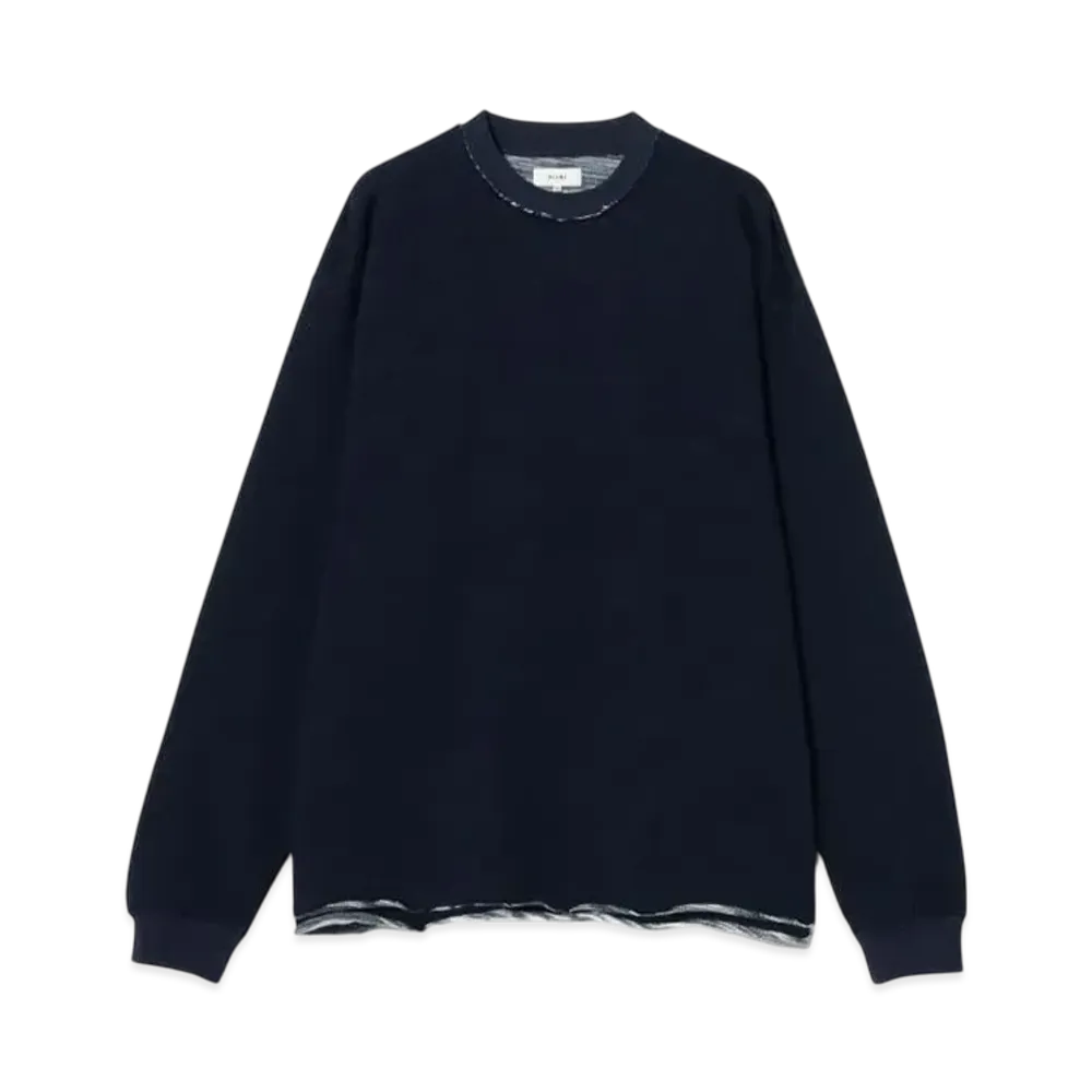BEAMS Back Kasuri Crewneck Sweatshirt "Navy"