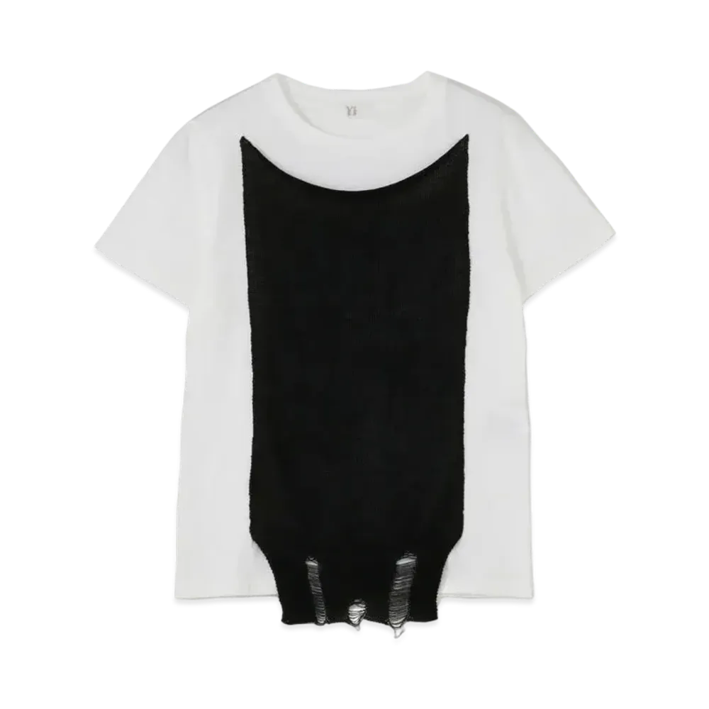 Yohji Yamamoto Y's COTTON PLAIN STITCH KNIT SHORT SLEEVE SHIRT "White/Black"