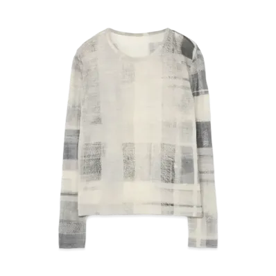 Yohji Yamamoto Y's HAND PAINT CHECK PRINT ROUND NECK LONG SLEEVE T "Gray"