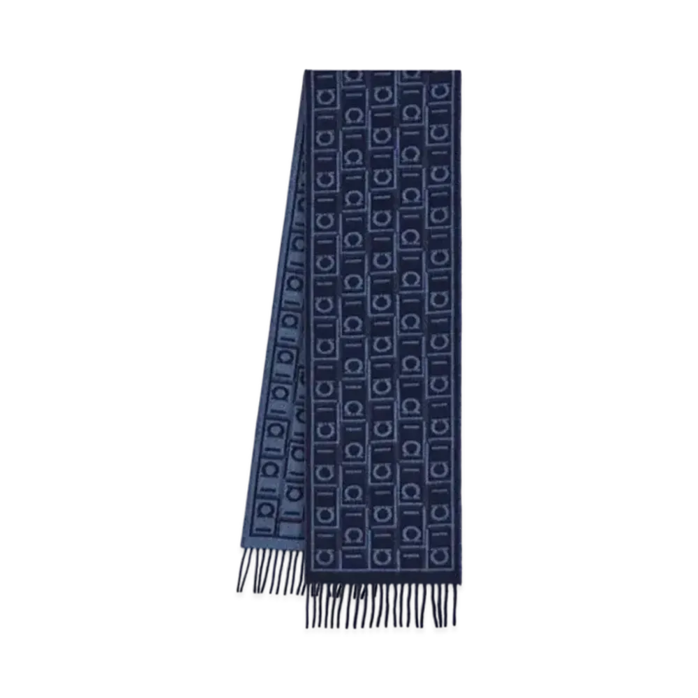 Salvatore Ferragamo Ferragamo Monogram Scarf "Navy Blue/Oxford Blue"