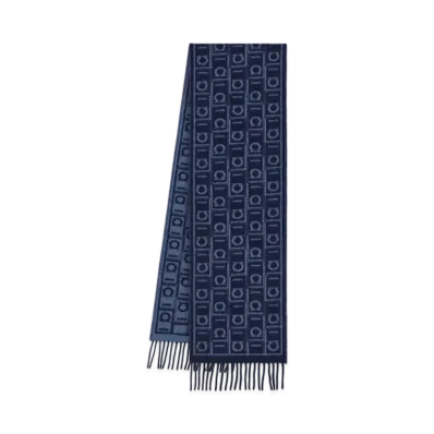 Salvatore Ferragamo Ferragamo Monogram Scarf "Navy Blue/Oxford Blue"