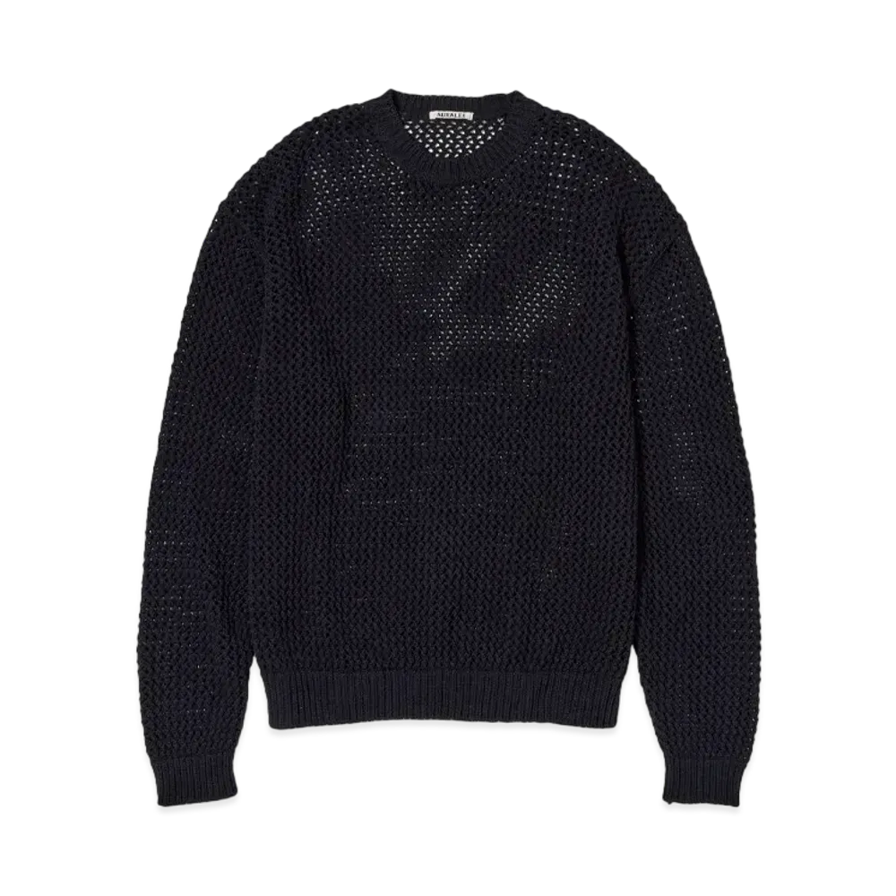 AURALEE Cotton Lily-Yarn Mesh Knit P/O "Dark Navy"