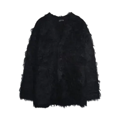 LAD MUSICIAN LOOP YARN SHAGGY KNIT CARDIGAN "BLACK"