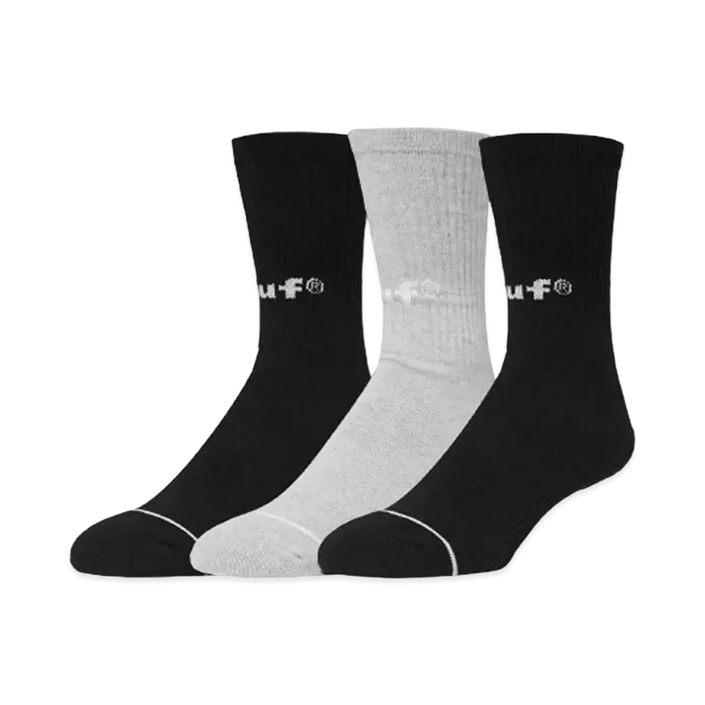 HUF Eighty Nine Crew Socks 3-Pack "Black/Heather Grey"