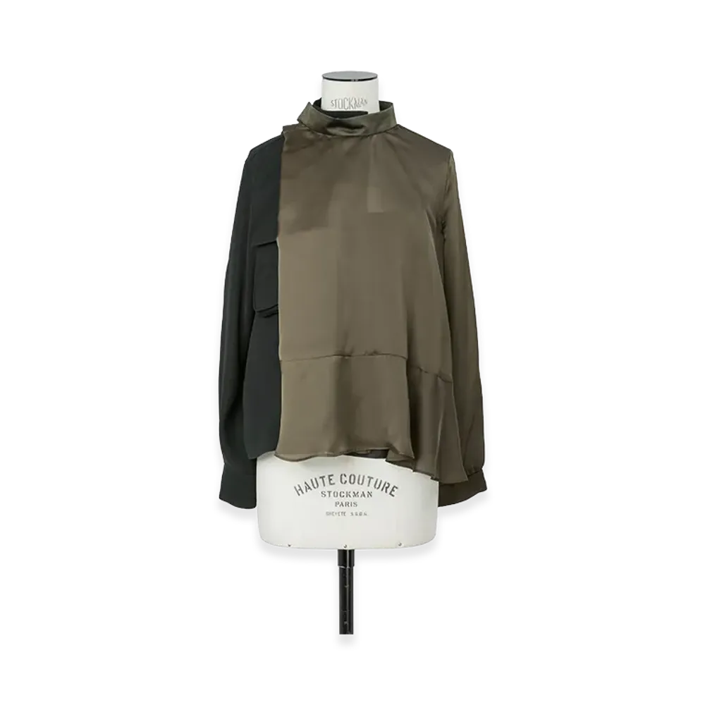 sacai Women's Crepe Back Satin x Satin Blouse "Khaki/Black"
