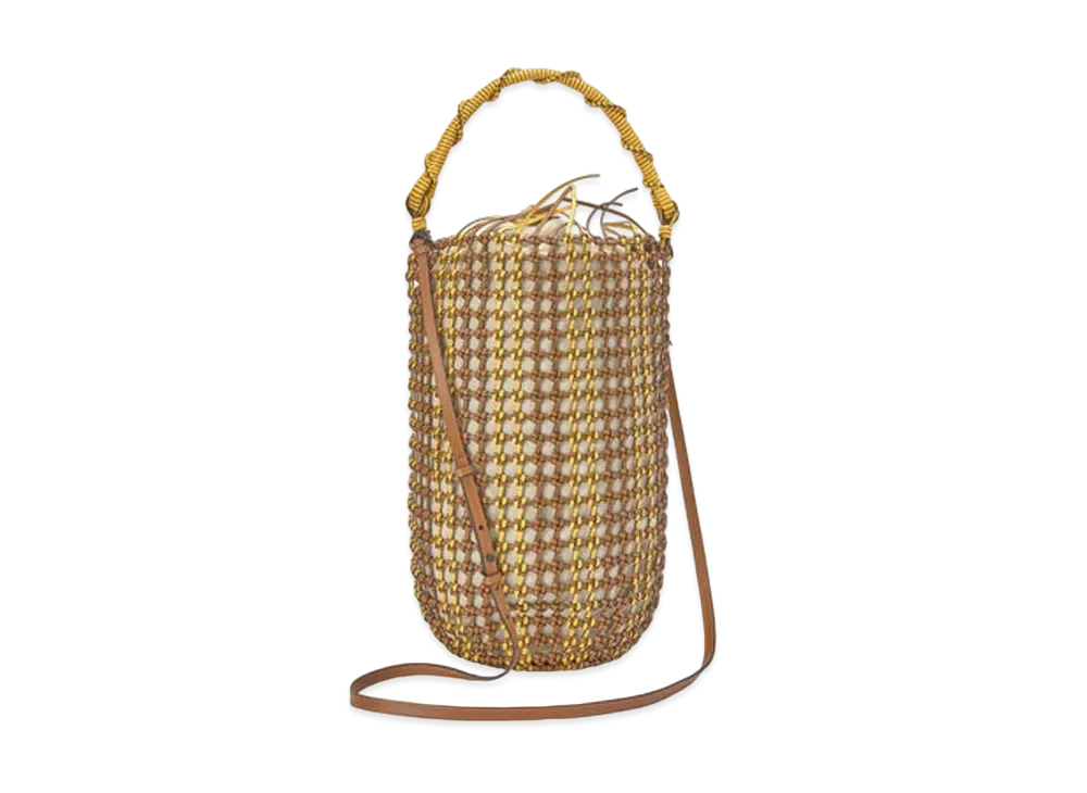 LOEWE Bucket Mesh Bag In Calfskin "Tan/Yellow"
