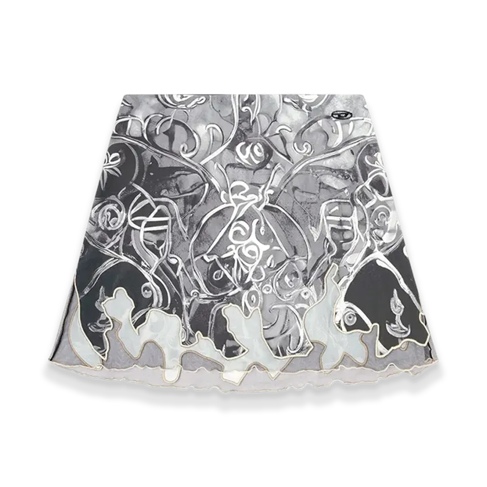 Diesel O-Lane Nylon Mini Skirt With Heraldic Print "Gray"