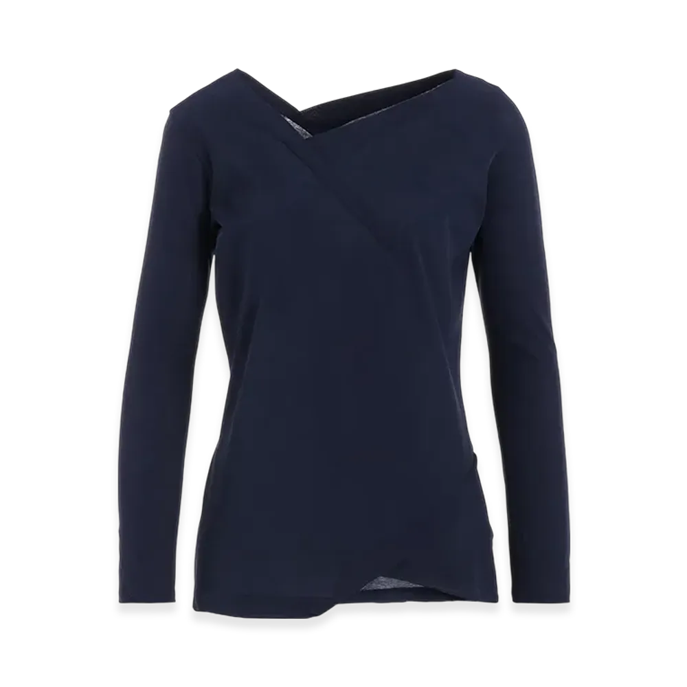 Yohji Yamamoto Ultima High Twisted Jersey Tuck Detail Long Slv T "Navy"